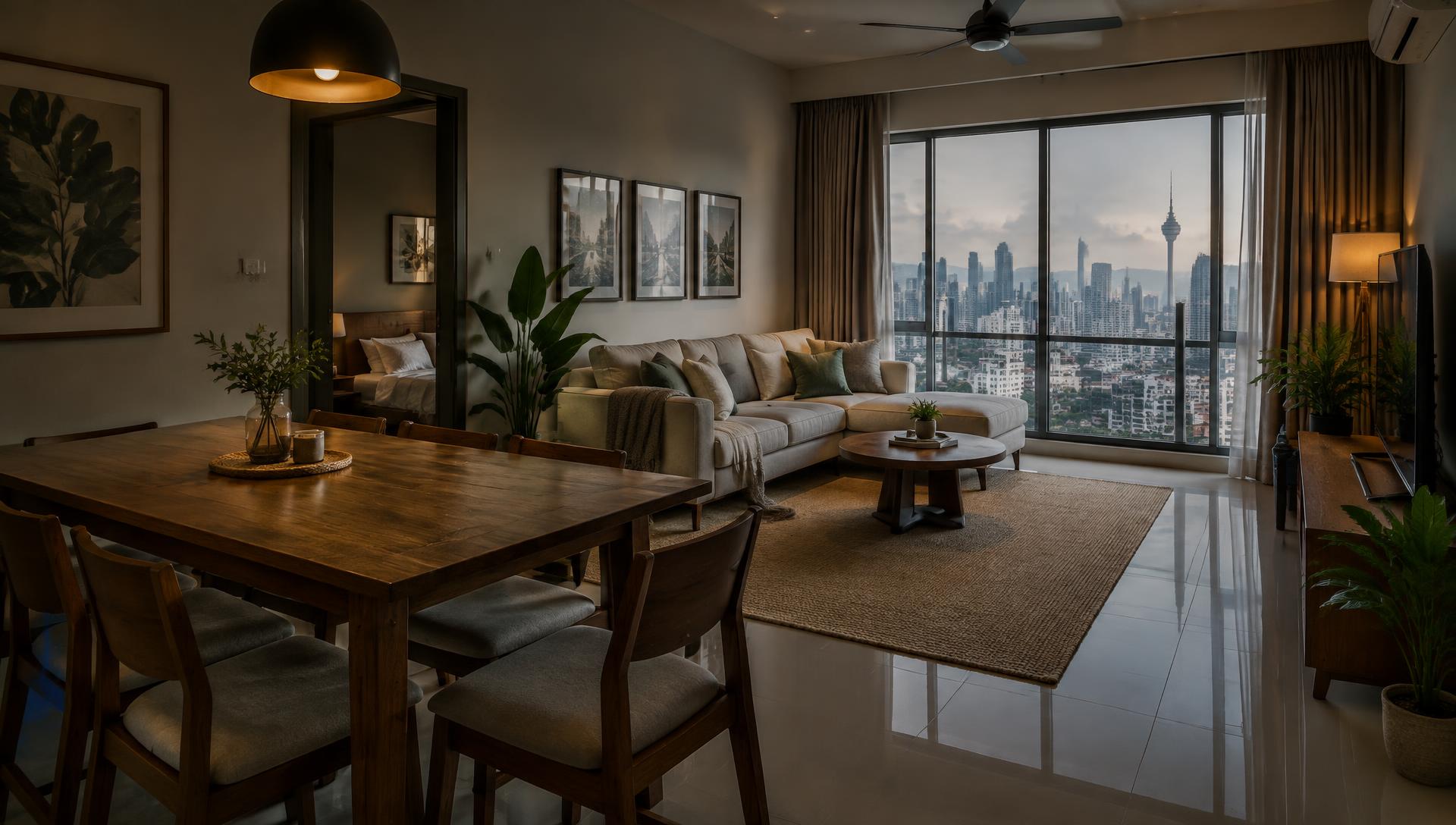 Furnished resale apartment living room with a city view